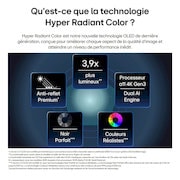 Le processeur alpha 11 AI 4K Gen3 de la TV LG OLED evo G6 AI brille sous la lumière violette et bleue sur une carte de circuit imprimé sombre, mettant en valeur le moteur Dual AI et offrant une puissance de traitement jusqu’à 5,6 fois plus rapide, un processeur 50 % plus rapide et des performances GPU 70 % plus élevées.